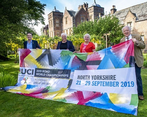 Ceremonial handing over of UCI Road World Championships flags at Kiplin Hall