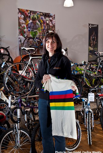 Mandy Bishop with her rainbow jersey