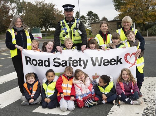 Children from Little Learners Nursery in Scorton promoting Road Safety Week