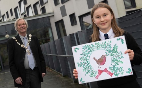 Richmond schoolgirl designs council Christmas card