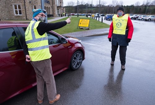 Volunteer marshalls at Leyburn Covid vaccination centre