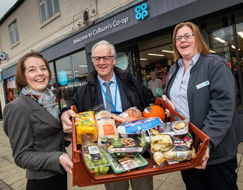 Councillor Threlfall with Anne Griffiths (Warden at George Nickling House) and Vikki Glendinning (Co-op).
